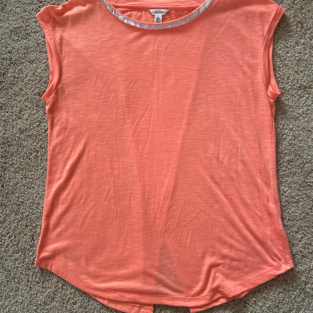 Calvin Klein Coral Tee with Silver Accent